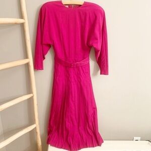 Ann Tijan Kenar 2 Vintage Fuchsia Belted Pleated Fit & Flare Round Neck Dress 2